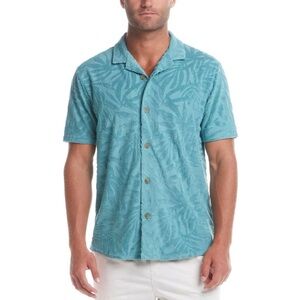 Weatherproof Terry Cloth Cabana Shirt Men XL Green Leaf Textured Button NWT
